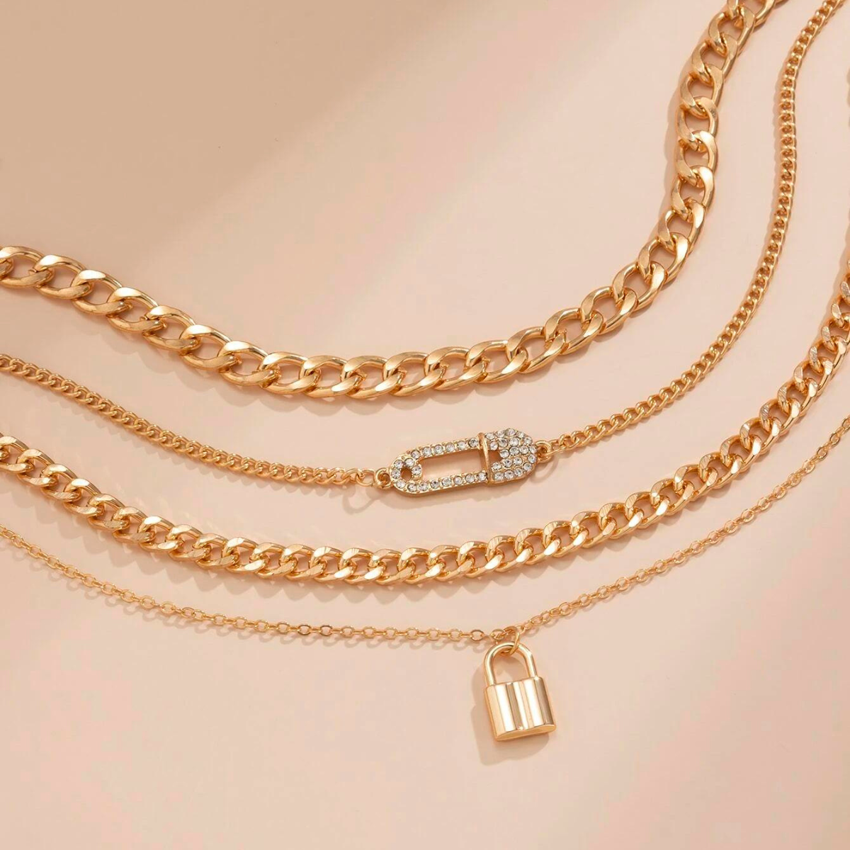 4pcs Necklace - Retro Pin Chain Set