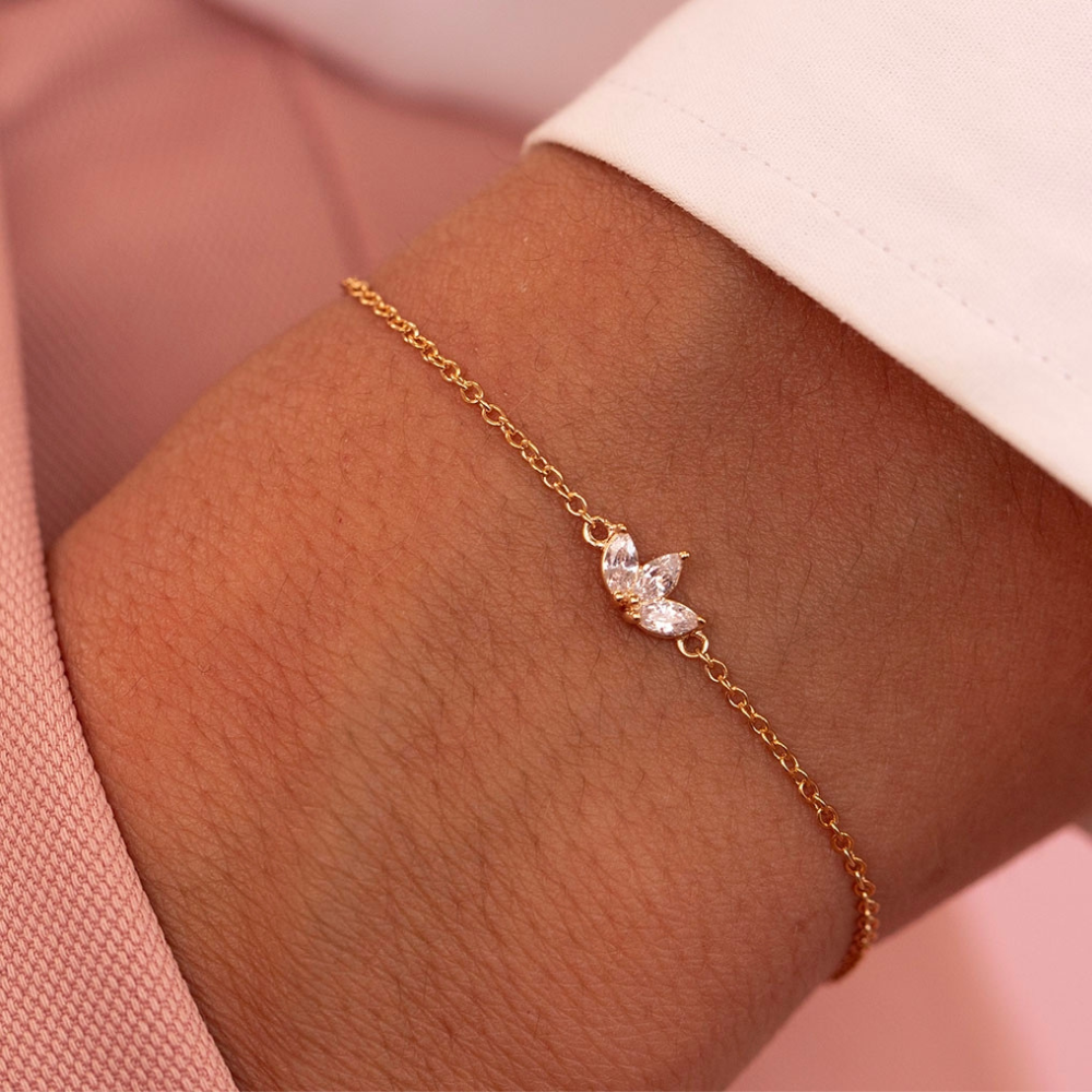 Three zirconia flowers - Chain bracelet