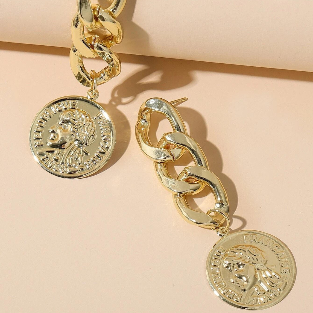 Coin chain earrings - Golden earrings