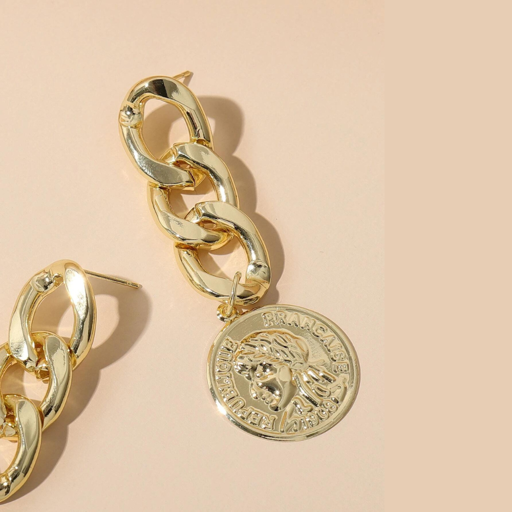 Coin chain earrings - Golden earrings