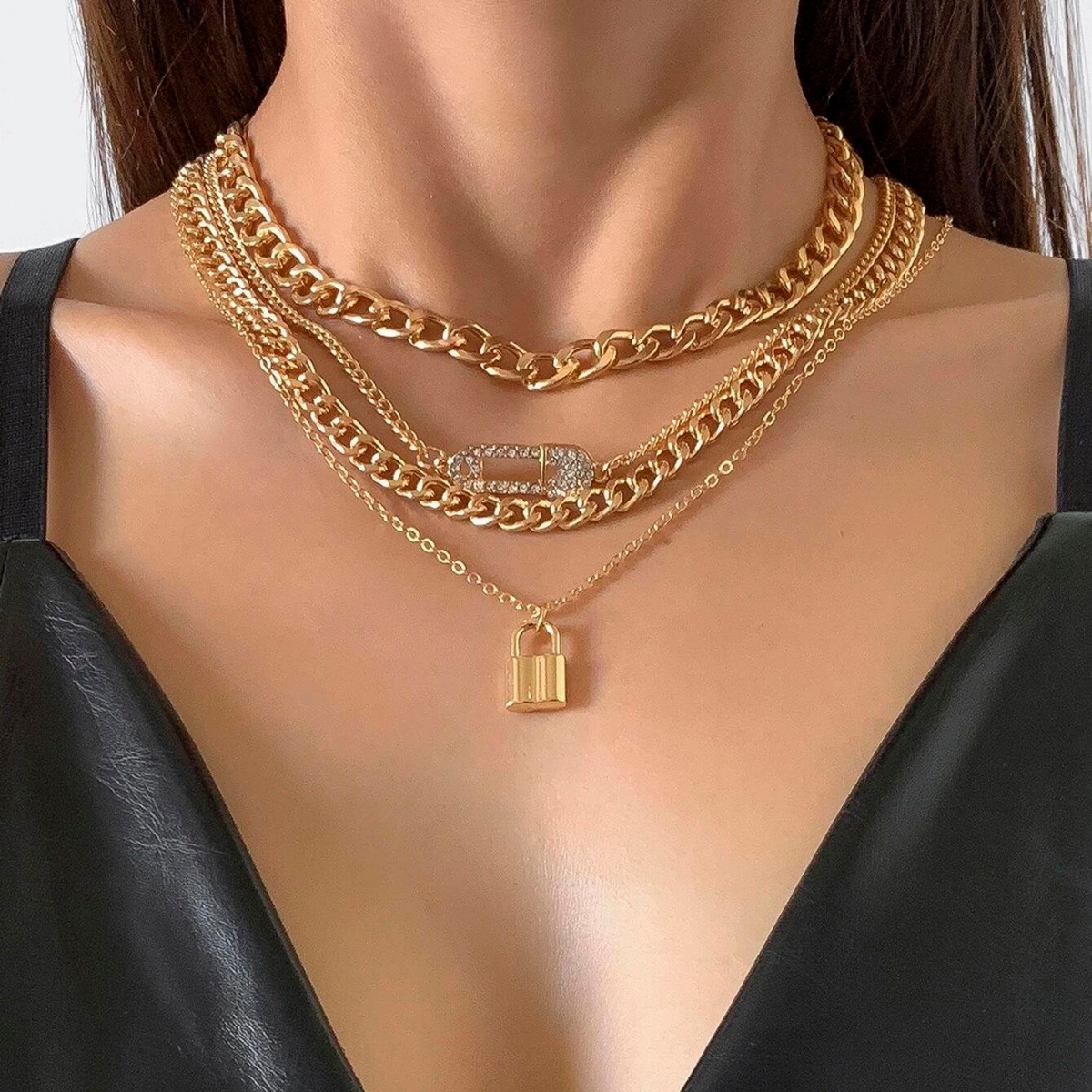 4pcs Necklace - Retro Pin Chain Set