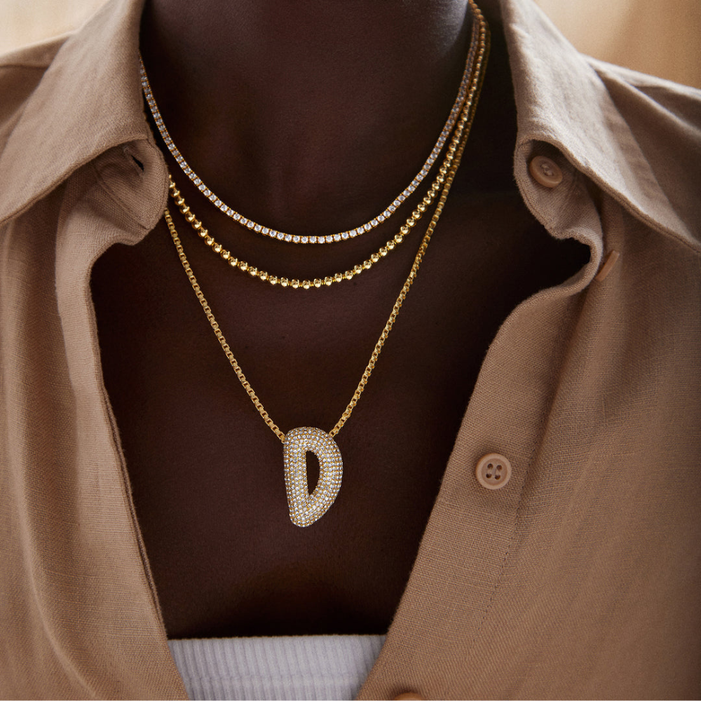 Shiny Bubbling Necklace with Embedded Letter