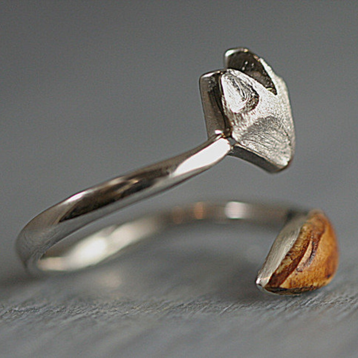 Wooden Adjustable Ring - Silver Fox Face Ring