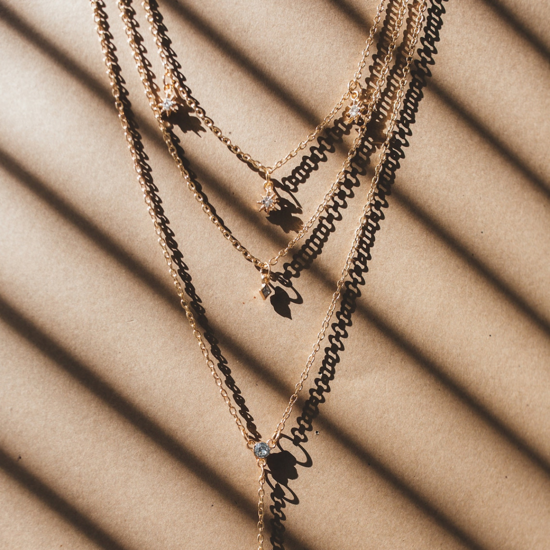 Layered necklace with boho crystal star charms