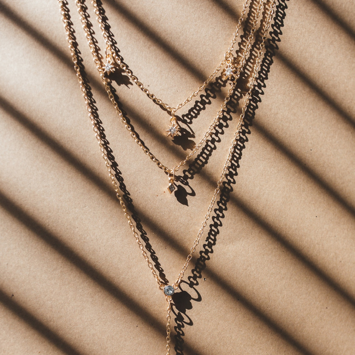 Layered necklace with boho crystal star charms