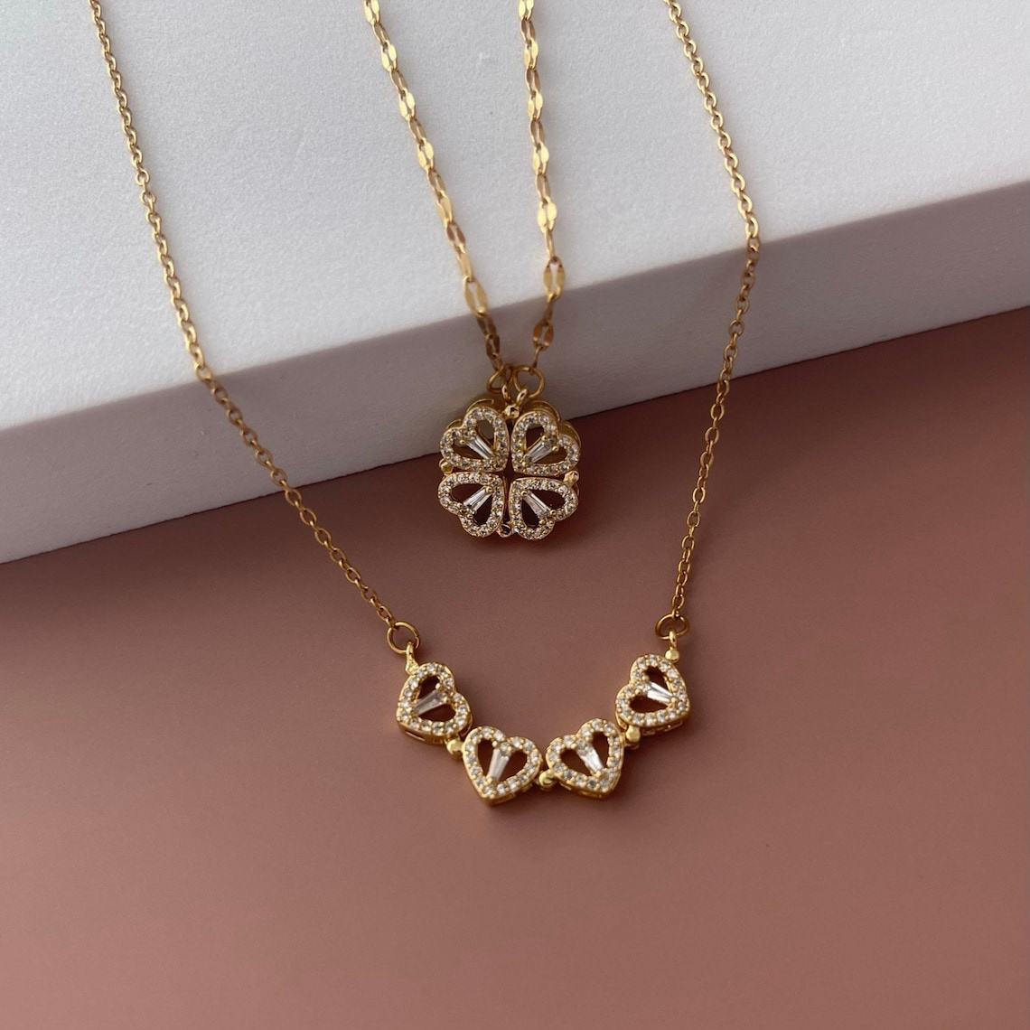 Four Leaf Clover Necklace - Magnetic Necklace with Heart