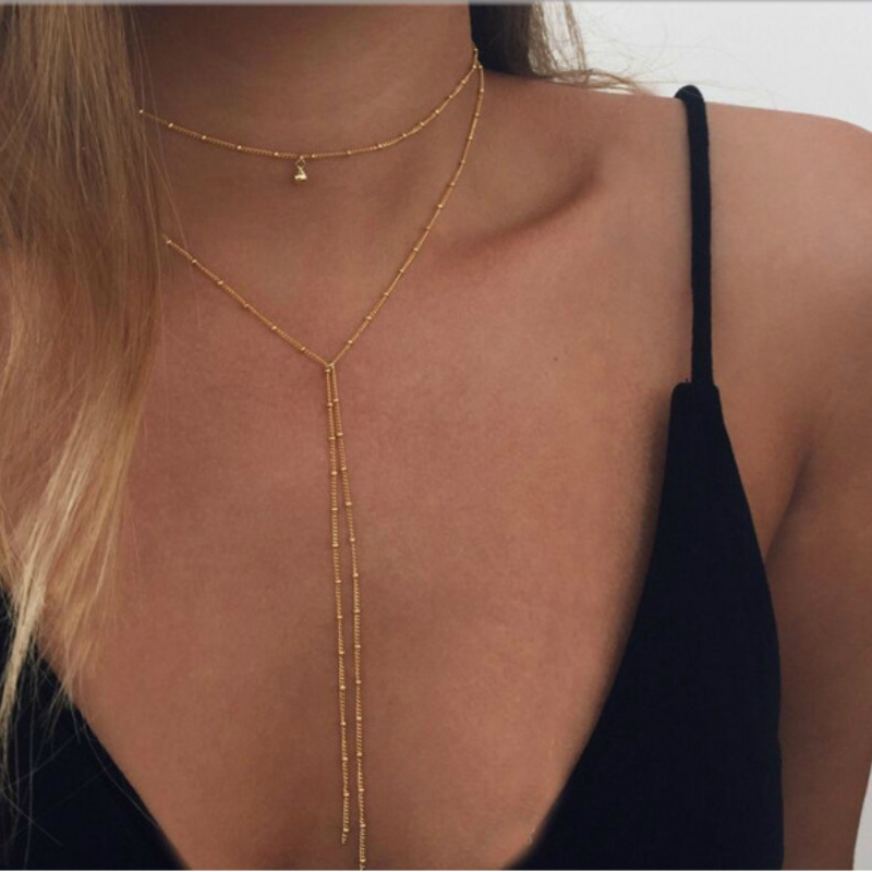 Retro clavicle chain - Long pearl chain
