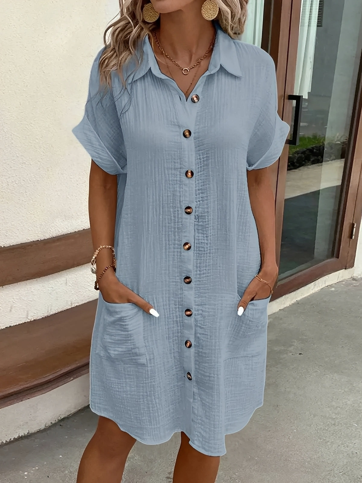 Shelley - Comfortable shirt dress with button placket for women