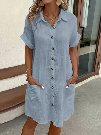 Shelley - Comfortable shirt dress with button placket for women
