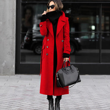 Helene - Long tailored women's coat with double button closure