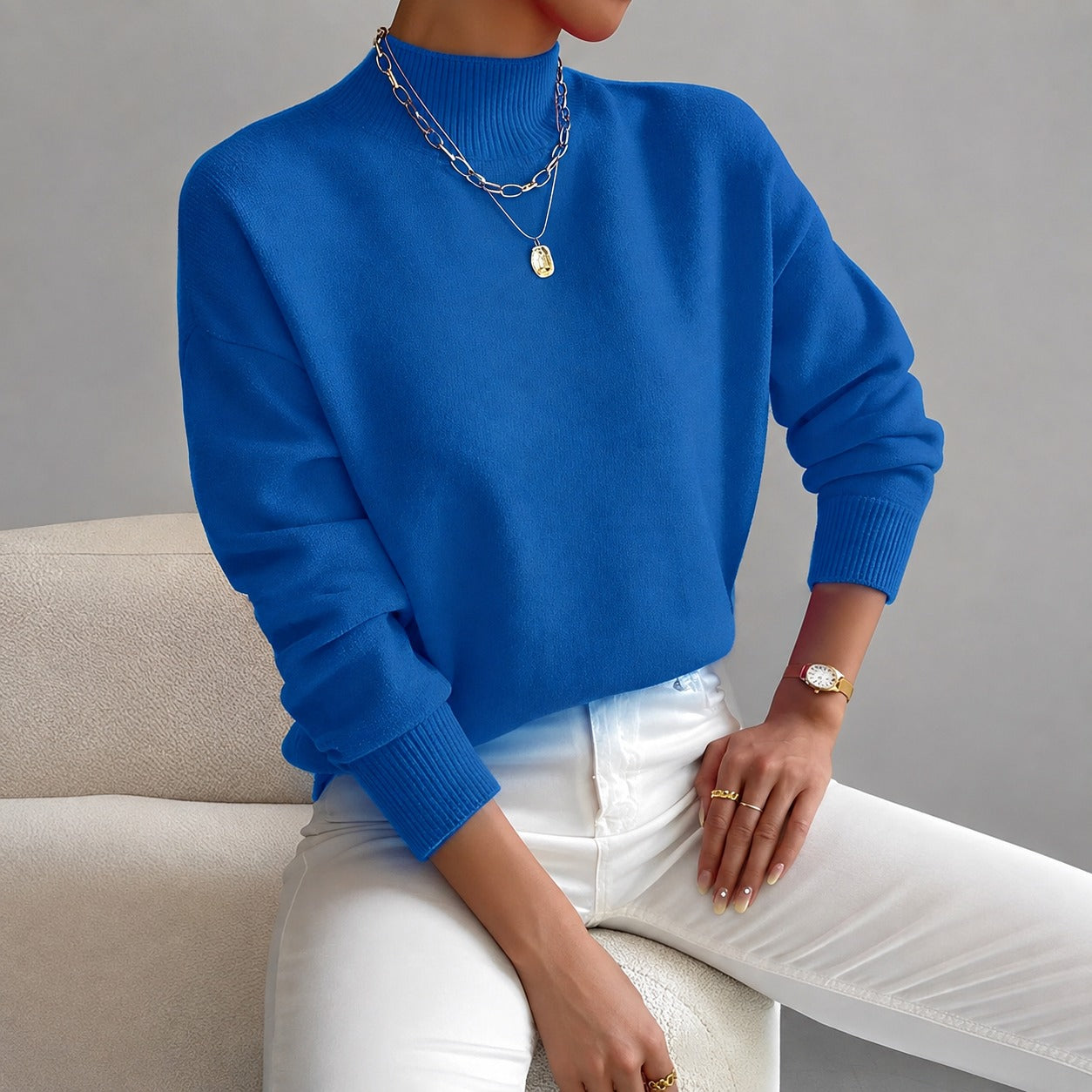 Roxana - Trendy high-neck sweater for women
