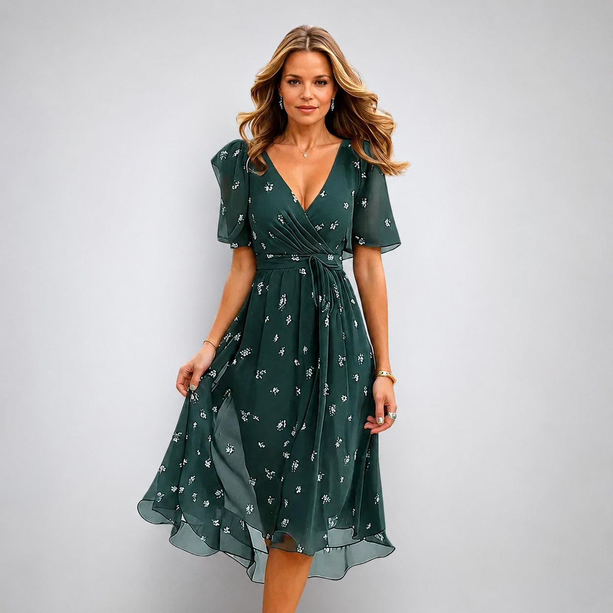 Annegret - Stylish women's dress with V-neck