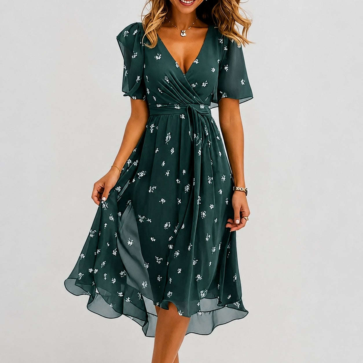 Annegret - Stylish women's dress with V-neck