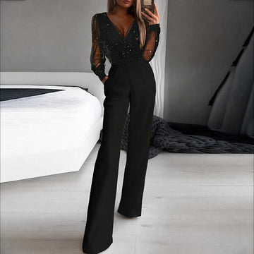Catherina - Women's V-neck jumpsuit with sparkle