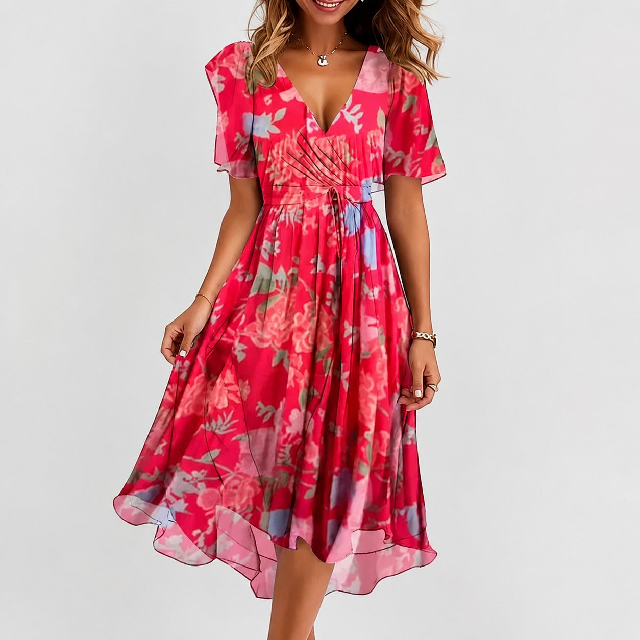 Annegret - Stylish women's dress with V-neck