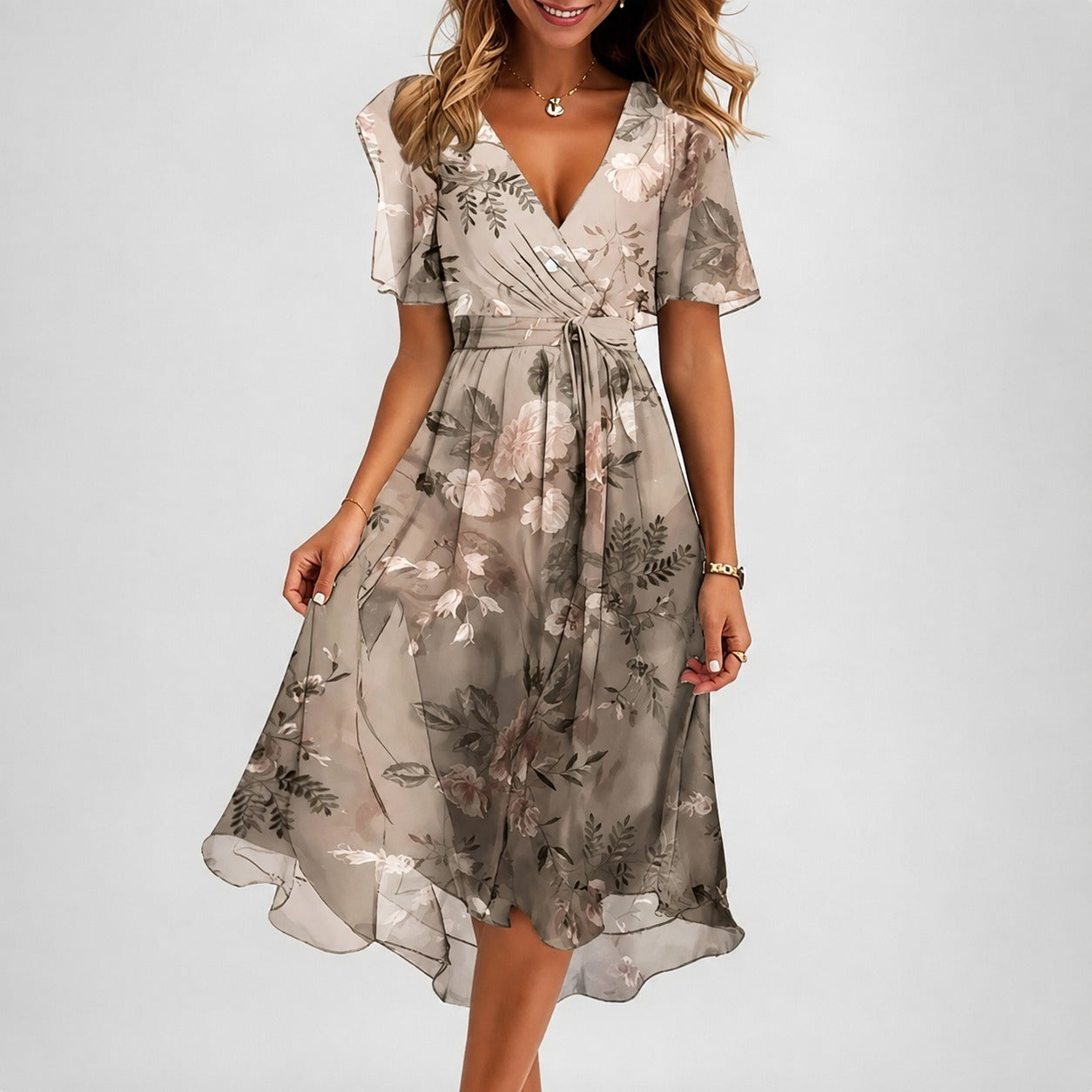Annegret - Stylish women's dress with V-neck