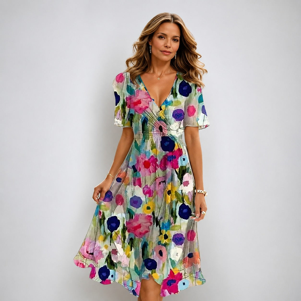 Annegret - Stylish women's dress with V-neck