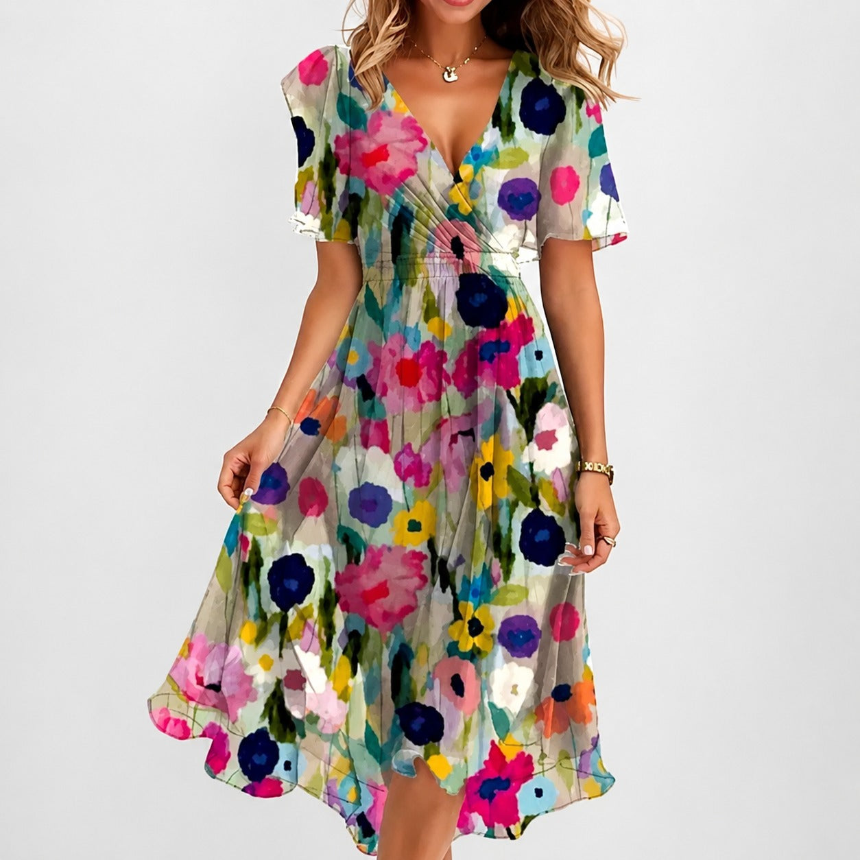 Annegret - Stylish women's dress with V-neck
