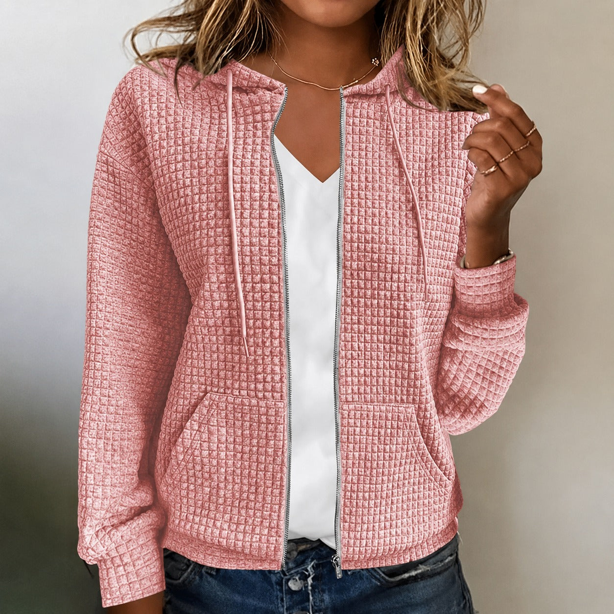 Kristel - Waffle Pique Hooded Jacket