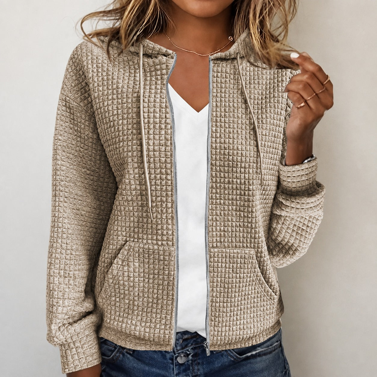 Kristel - Waffle Pique Hooded Jacket