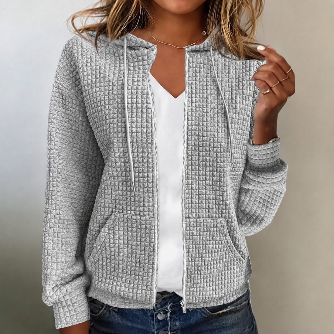 Kristel - Waffle Pique Hooded Jacket