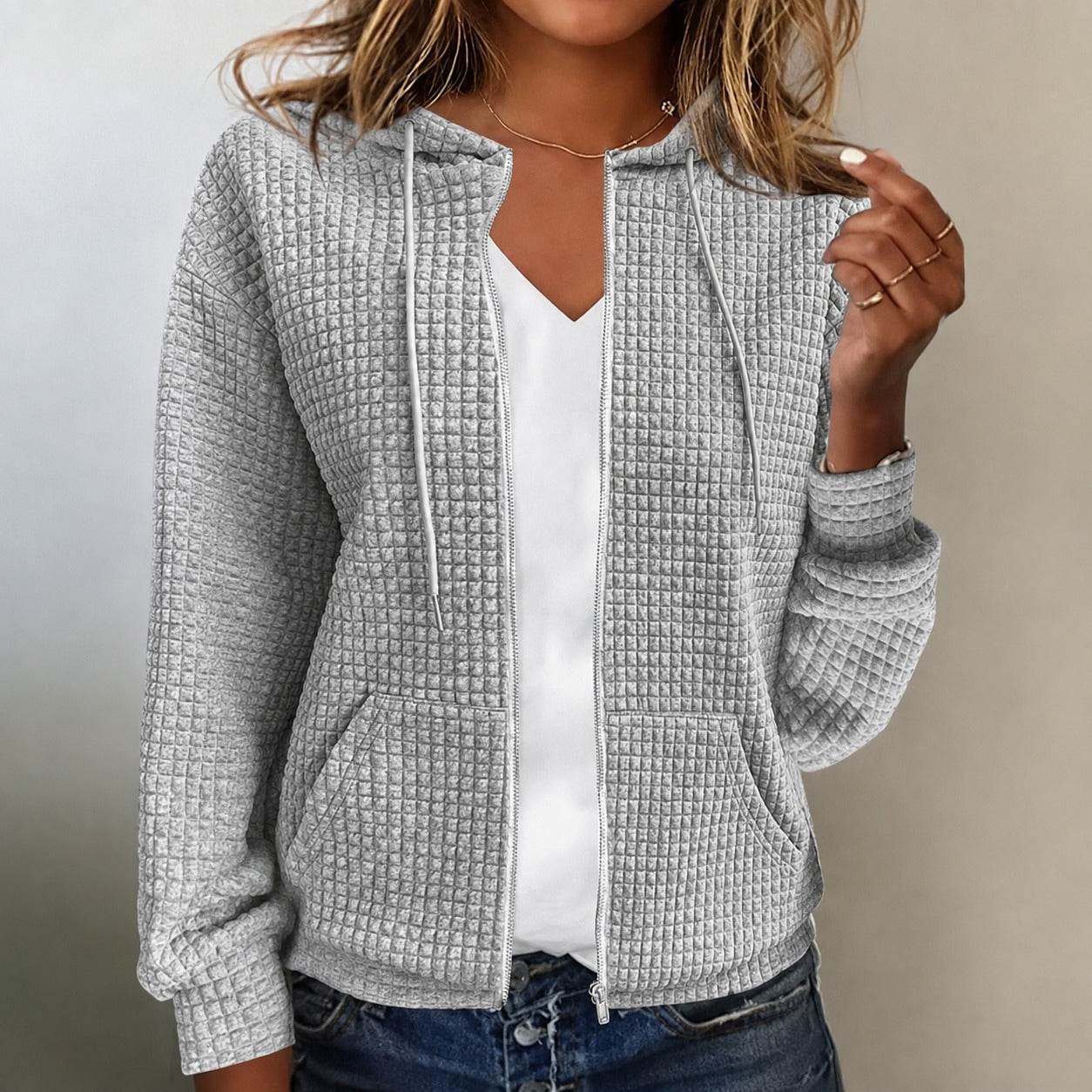 Kristel - Waffle Pique Hooded Jacket