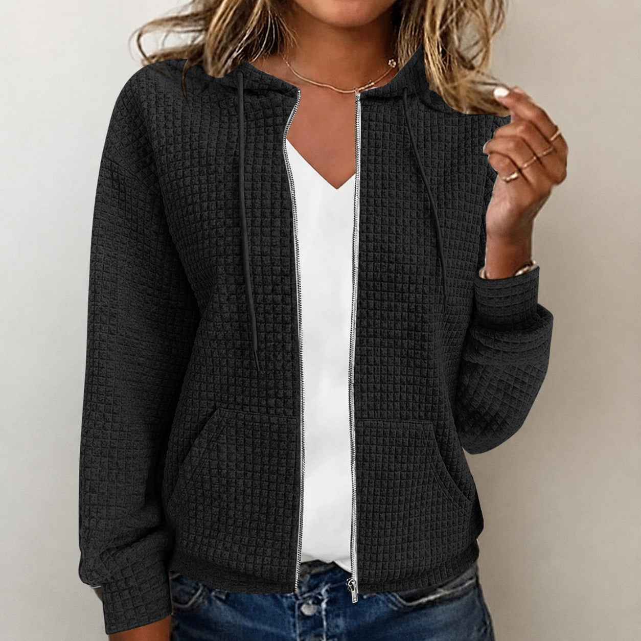 Kristel - Waffle Pique Hooded Jacket