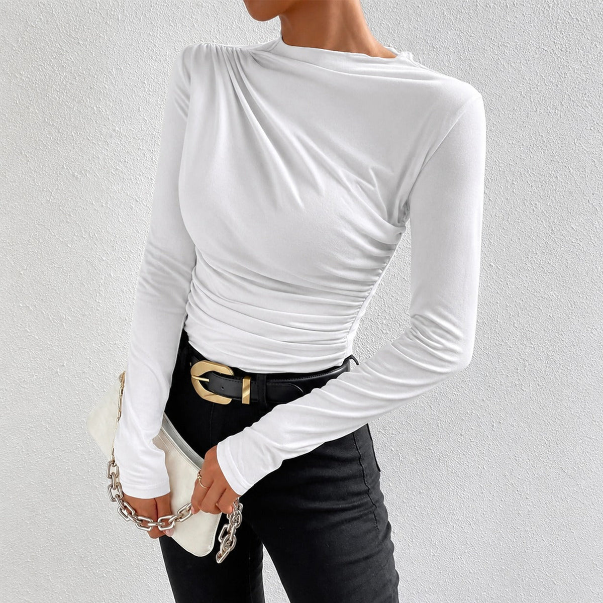 Livia - Long-sleeved, form-fitting shirt with ruffles