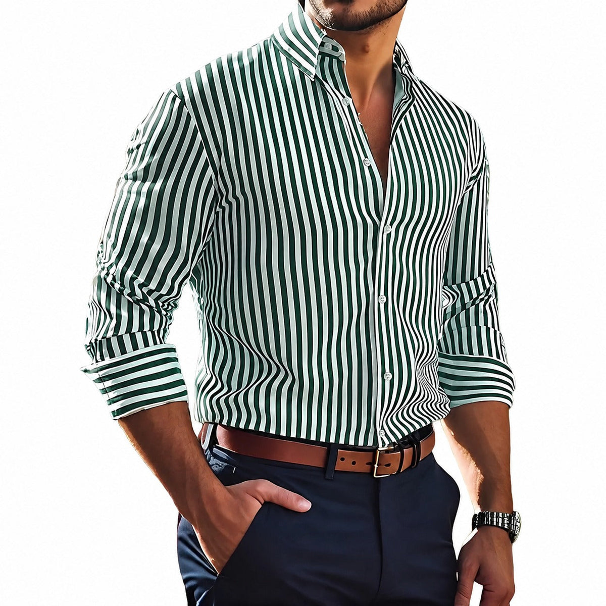 Brycen - Stylish men's striped shirt with long sleeves