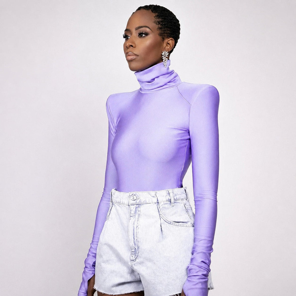 Ellery - Women's turtleneck bodysuit with shoulder pads