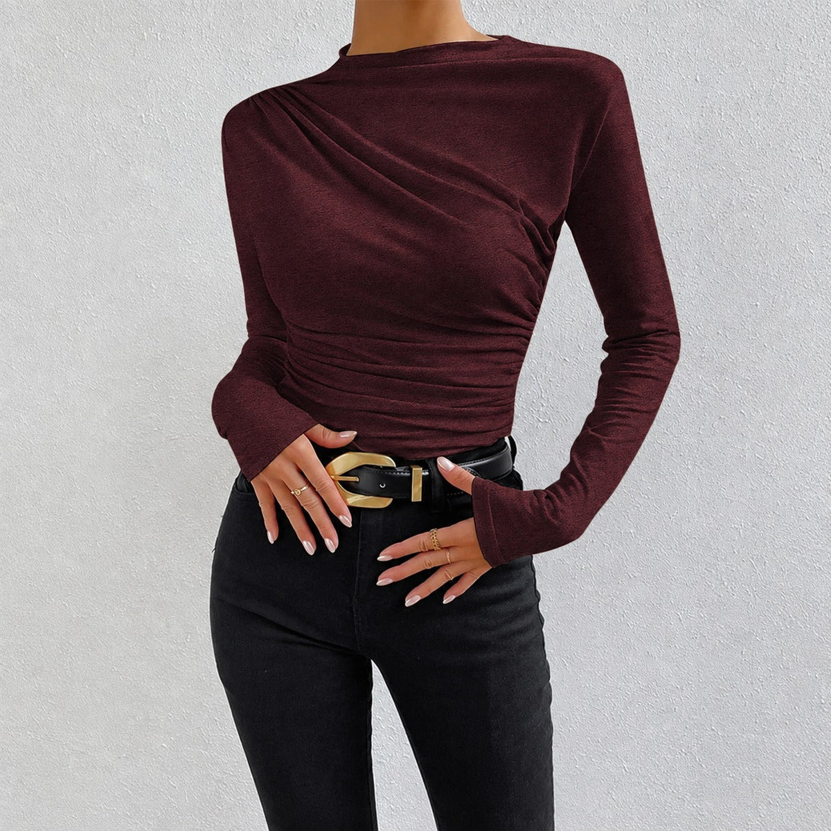 Livia - Long-sleeved, form-fitting shirt with ruffles