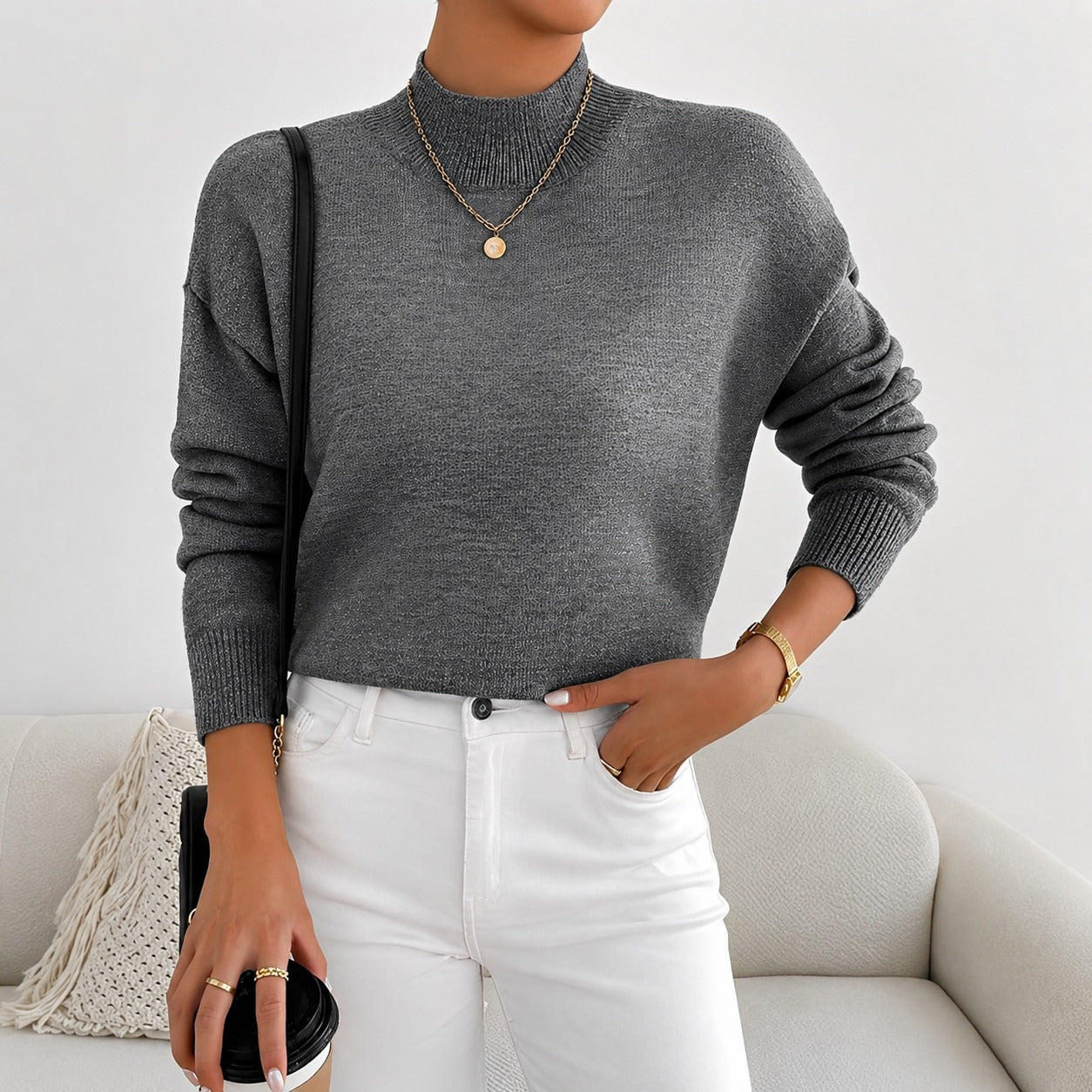 Roxana - Trendy high-neck sweater for women