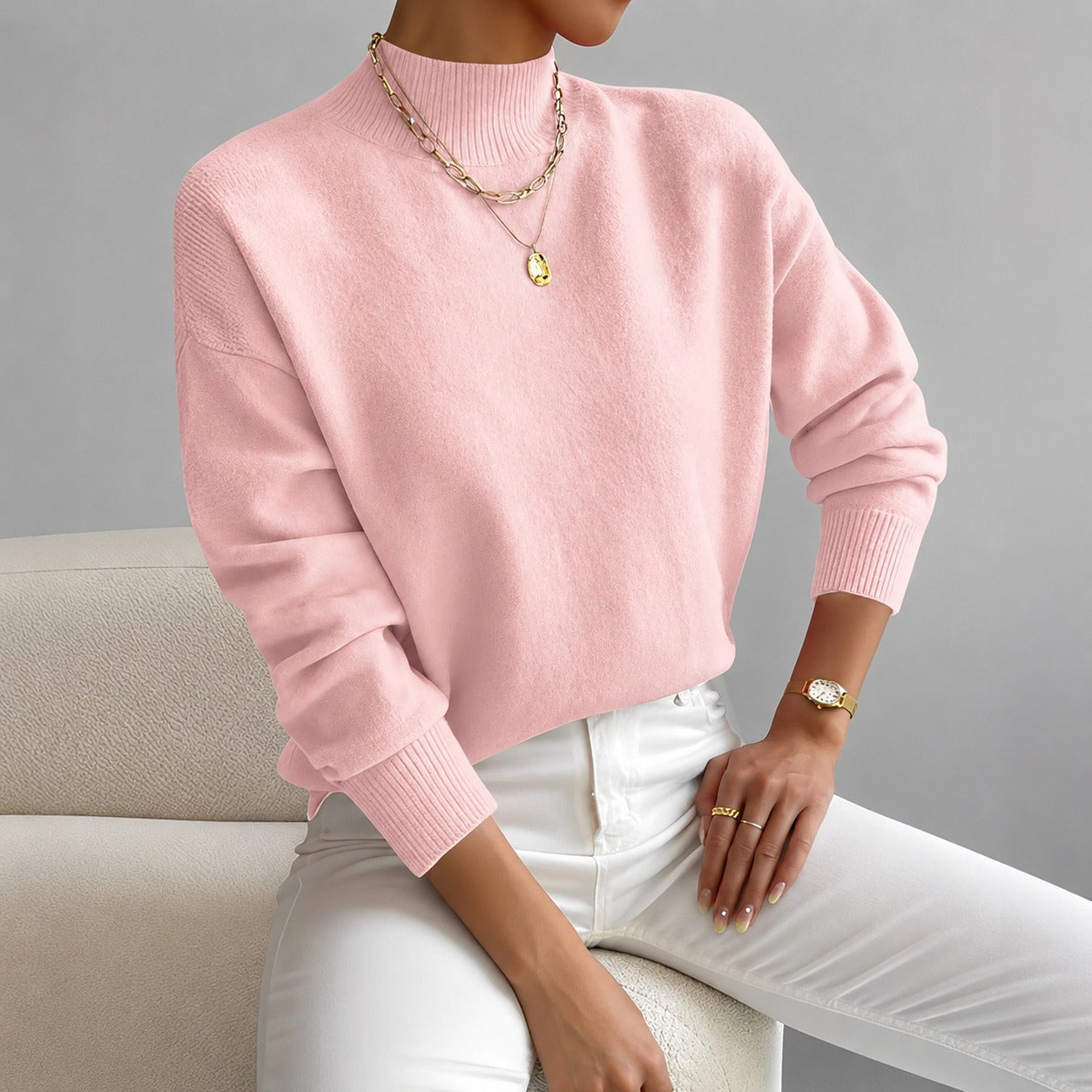 Roxana - Trendy high-neck sweater for women