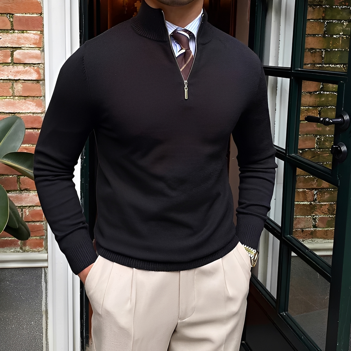 Sean - Warm sweater with half zipper
