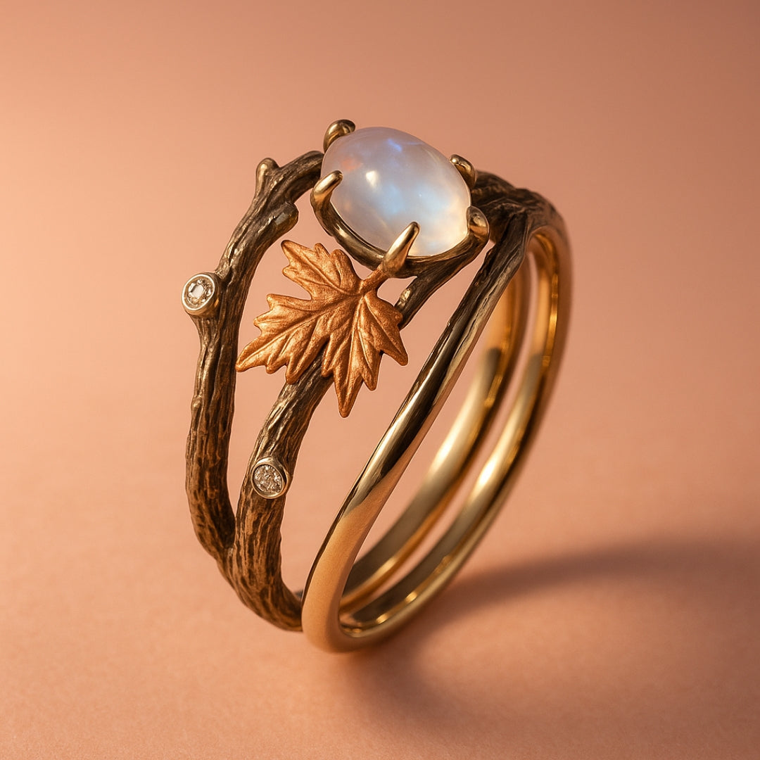Celestia – Ring of moonstone with natural charm