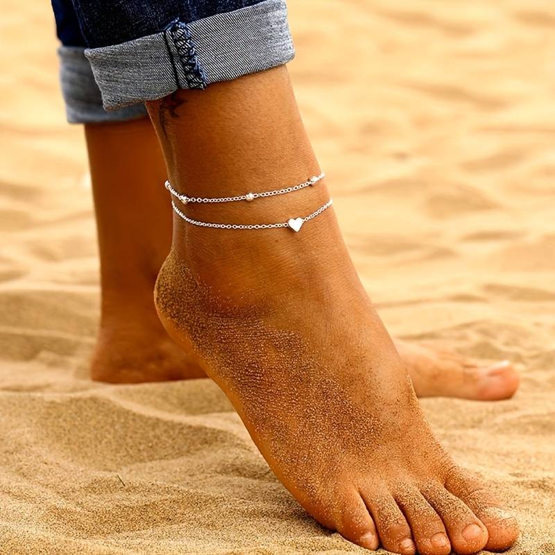 Mini heart-shaped ankle bracelet - Double layer love bracelet