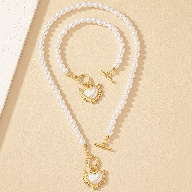 Lara – Necklace and Bracelet Set Pearl Heart