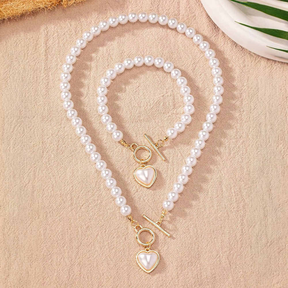 Lara – Necklace and Bracelet Set Pearl Heart