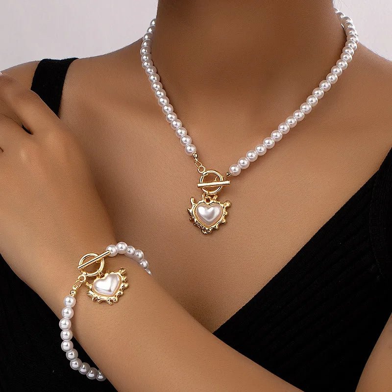 Lara – Necklace and Bracelet Set Pearl Heart