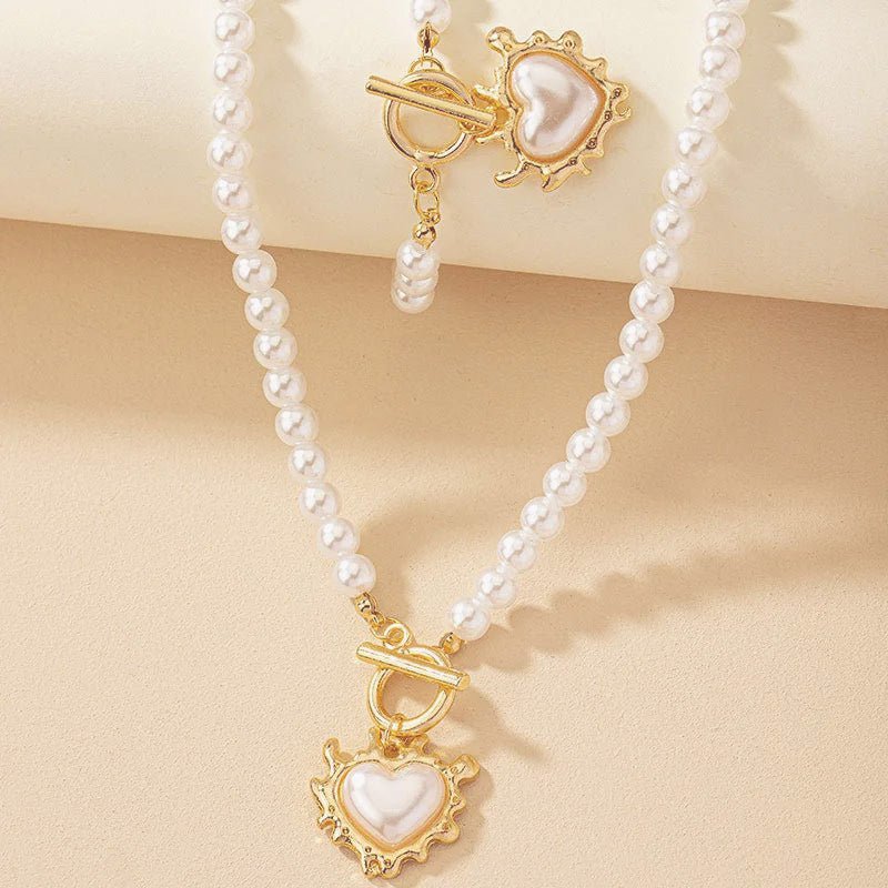 Lara – Necklace and Bracelet Set Pearl Heart