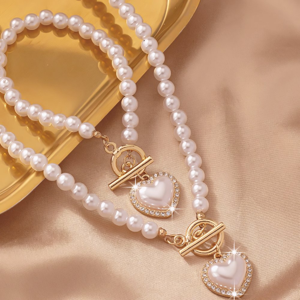 Lara – Necklace and Bracelet Set Pearl Heart