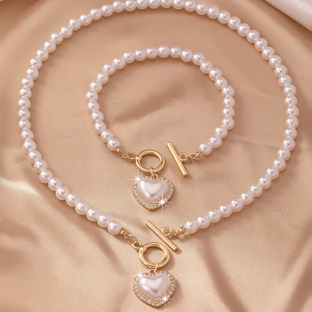 Lara – Necklace and Bracelet Set Pearl Heart