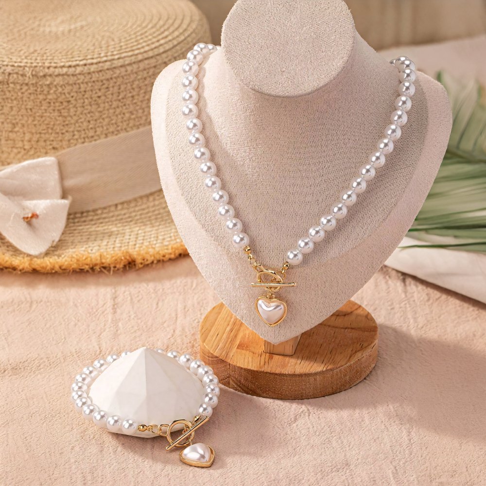 Lara – Necklace and Bracelet Set Pearl Heart
