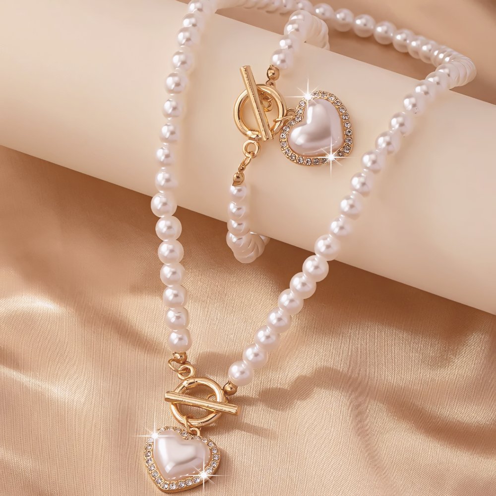 Lara – Necklace and Bracelet Set Pearl Heart