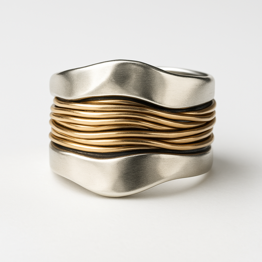 Thalia – Silver ring with intertwined gold threads