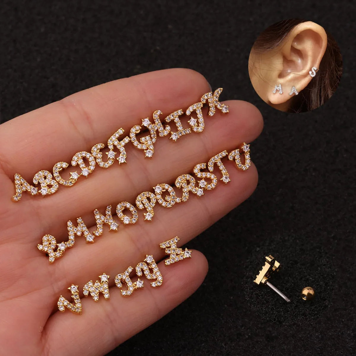 CZ Silver Initial Earrings - Delicate Earrings