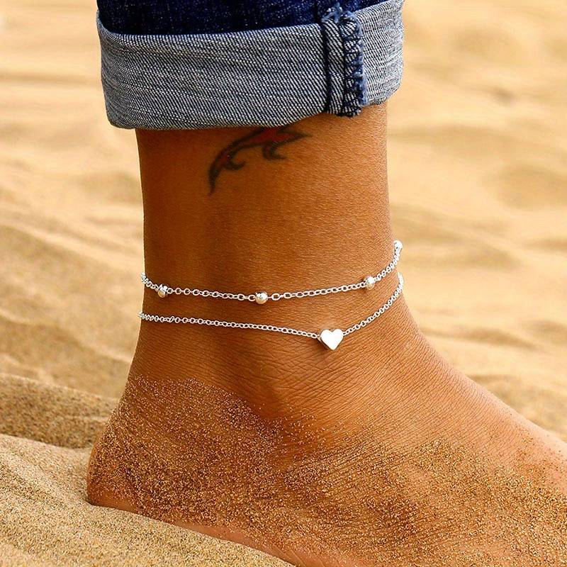 Mini heart-shaped ankle bracelet - Double layer love bracelet