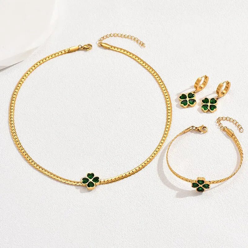 Esme – Emerald Four Leaf Clover Set