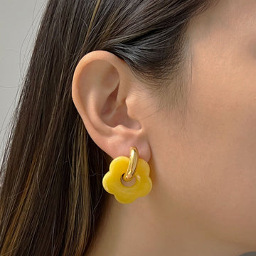Yellow Donut Hoops with Flower Pendant