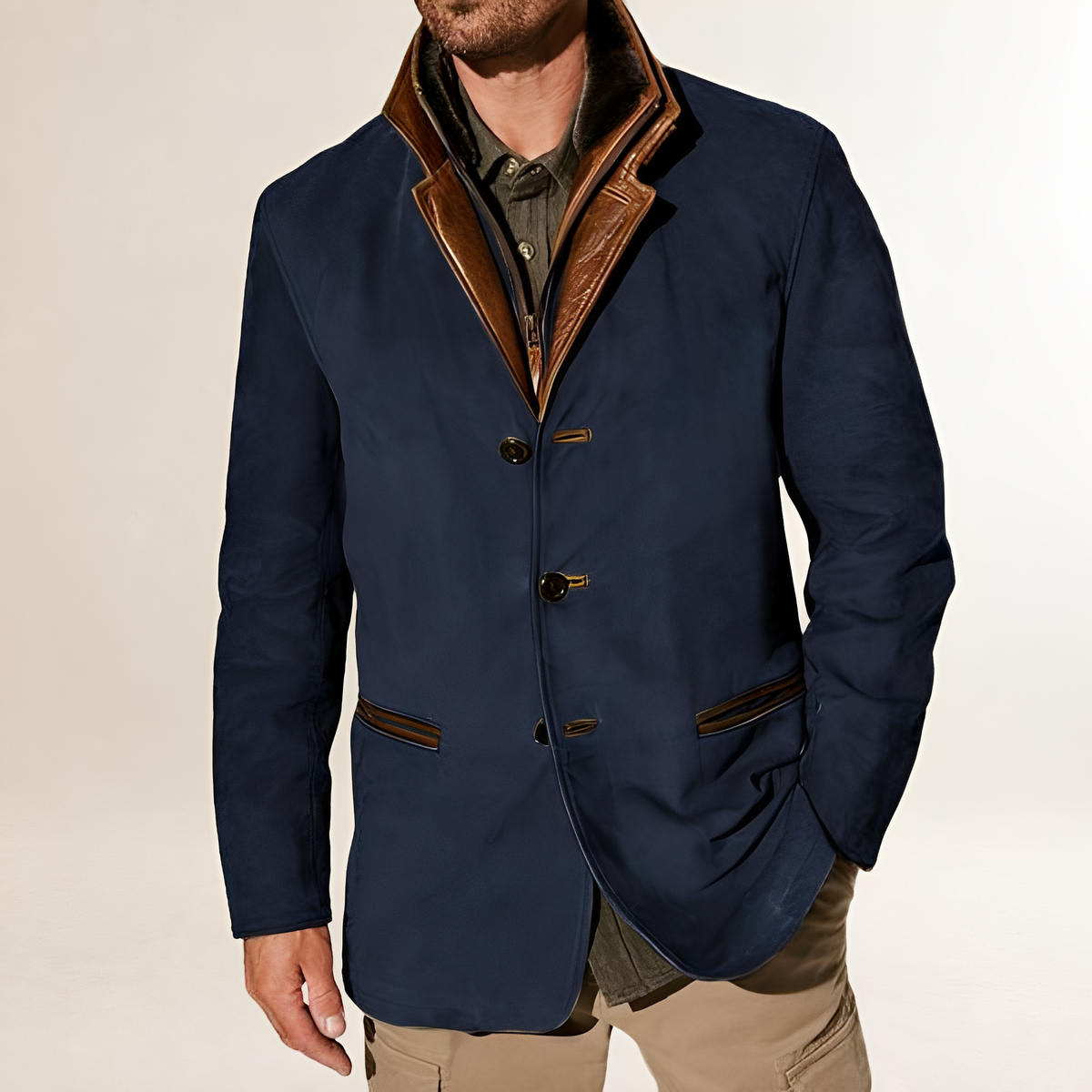 Blazer for Men - Double Button Closure, Classic Collar, Regular Fit